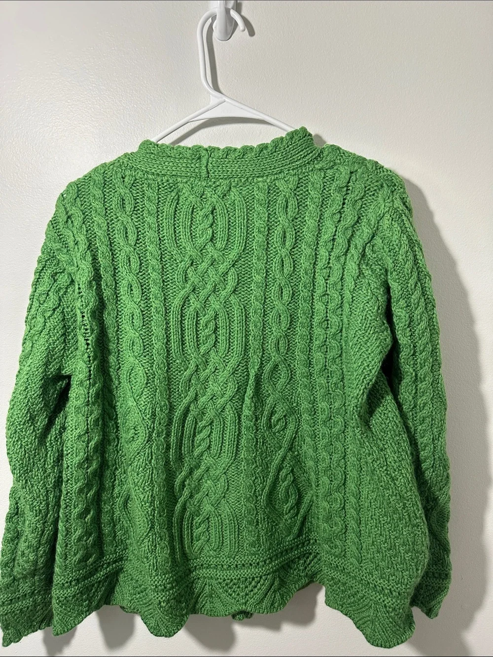 Aran Crafts Ireland Green 100% Wool Cable-Knit Cardigan Sweater Size Large